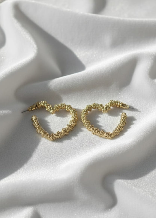 Gold-Toned Textured Heart Hoop Earrings
