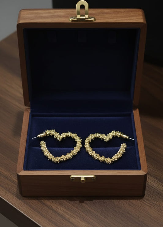 Gold-Toned Textured Heart Hoop Earrings