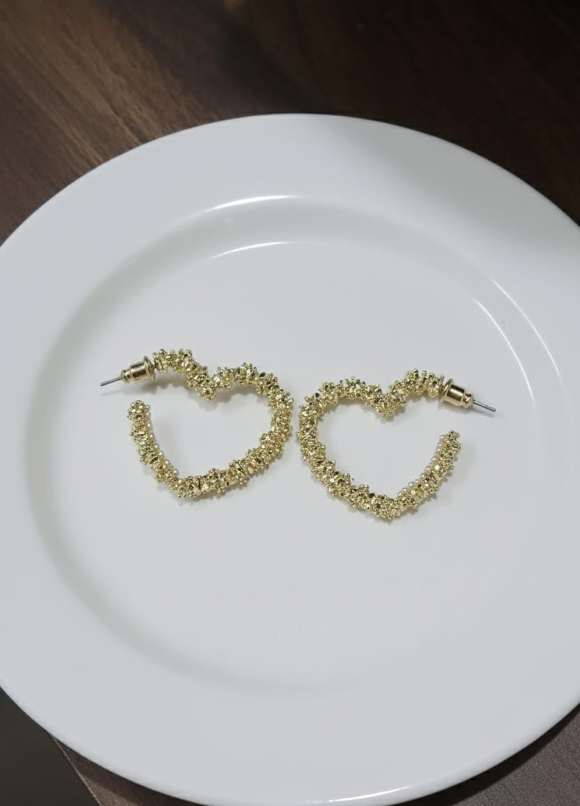 Gold-Toned Textured Heart Hoop Earrings