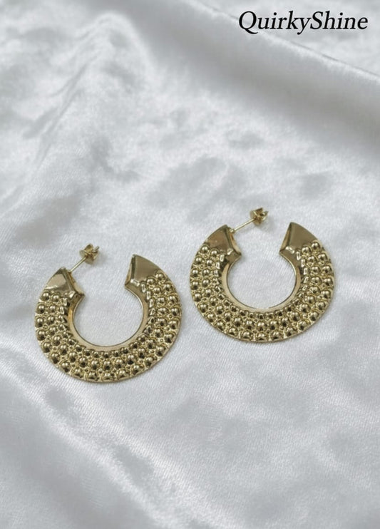 Gold-Toned Anti-Tarnish Textured Open Hoop Earrings