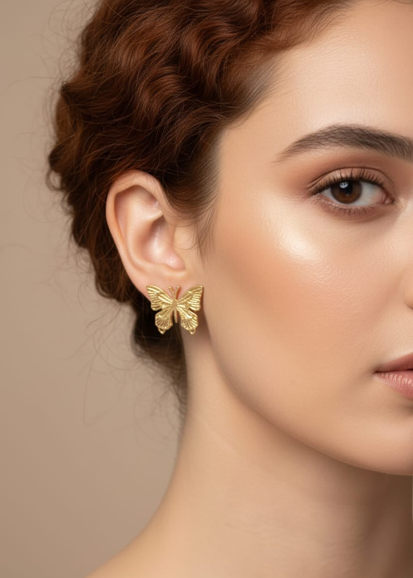 Gold-Toned Anti-Tarnish Butterfly Stud Earrings