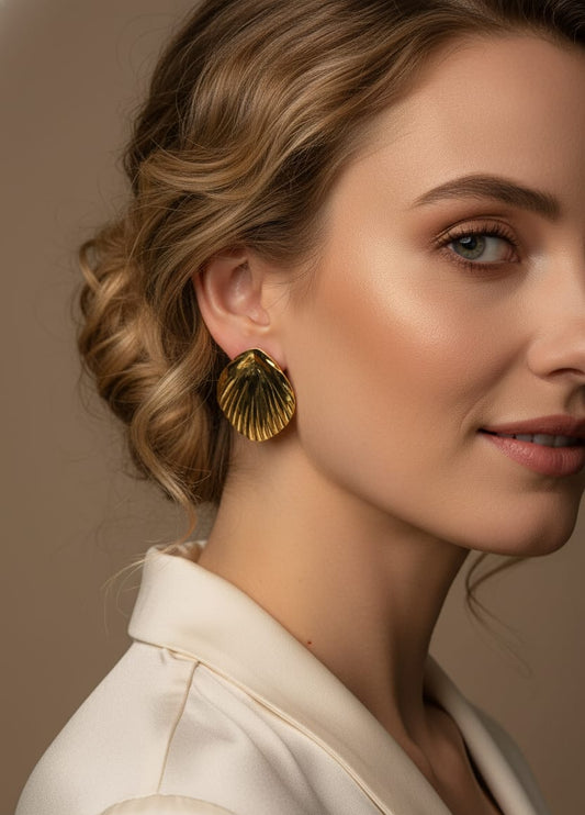 Gold-Toned Anti-Tarnish Shell Stud Earrings