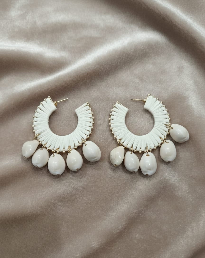 White Shell Drop Hoop Earrings