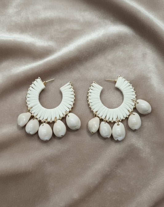 White Shell Drop Hoop Earrings