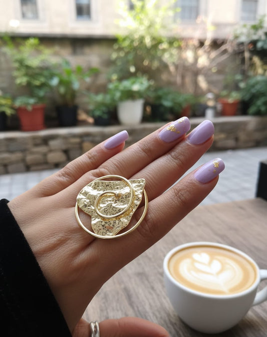 Golden Orbit Statement Cocktail Ring