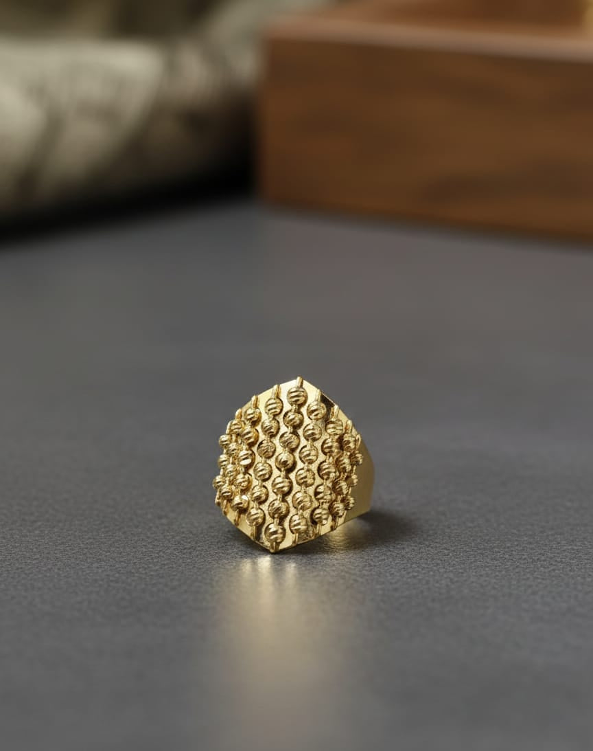 Golden Hex Stud Adjustable Statement Ring