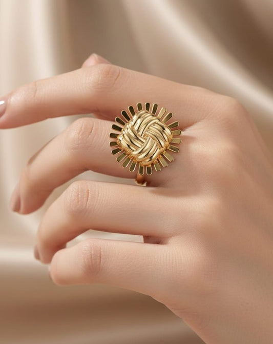Golden Weave Statement Cocktail Ring