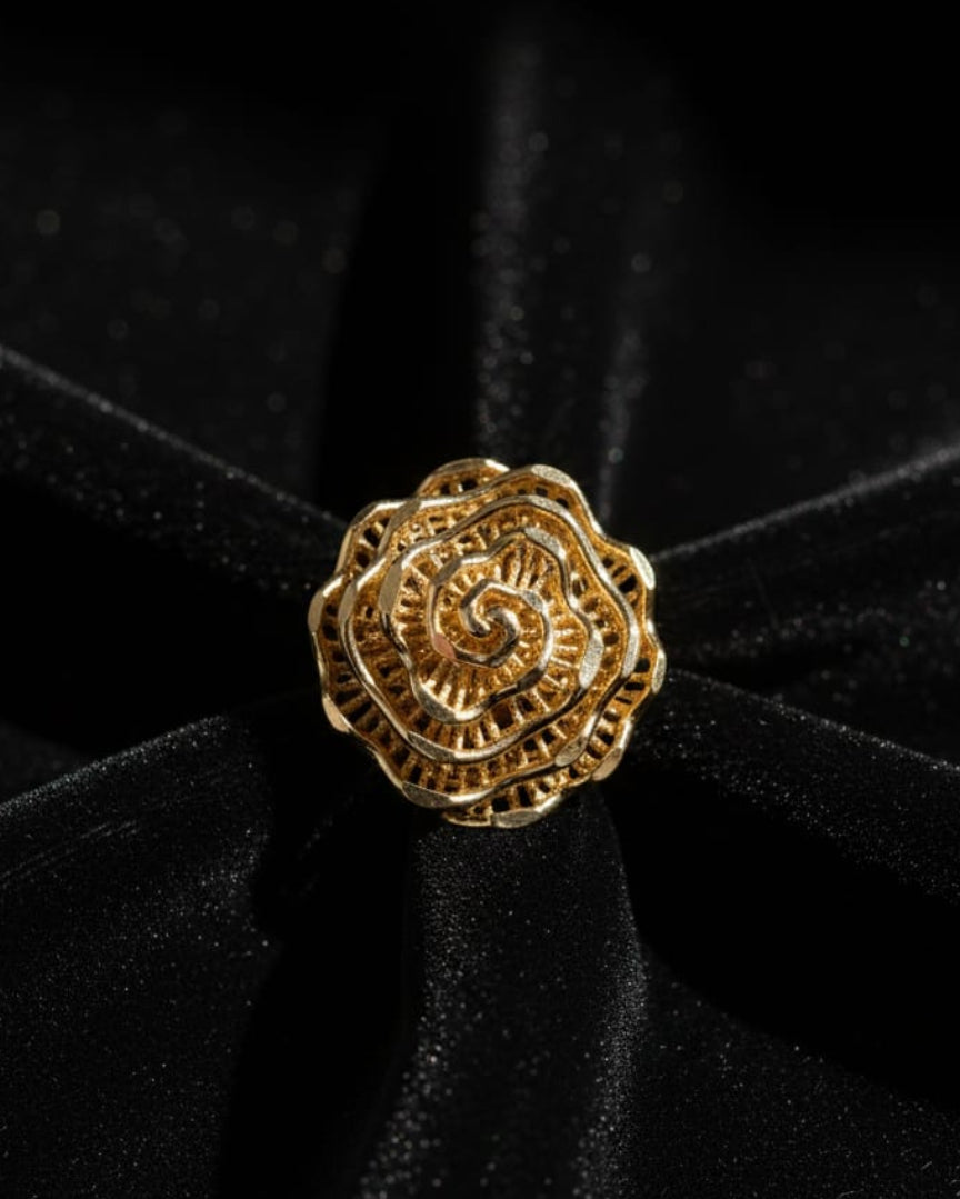 Golden Spiral Bloom Cocktail Ring