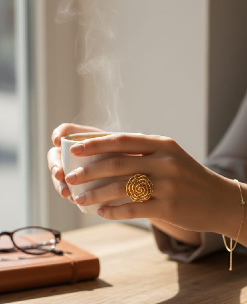 Golden Spiral Bloom Cocktail Ring