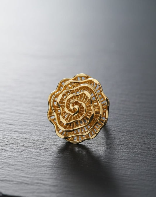 Golden Spiral Bloom Cocktail Ring