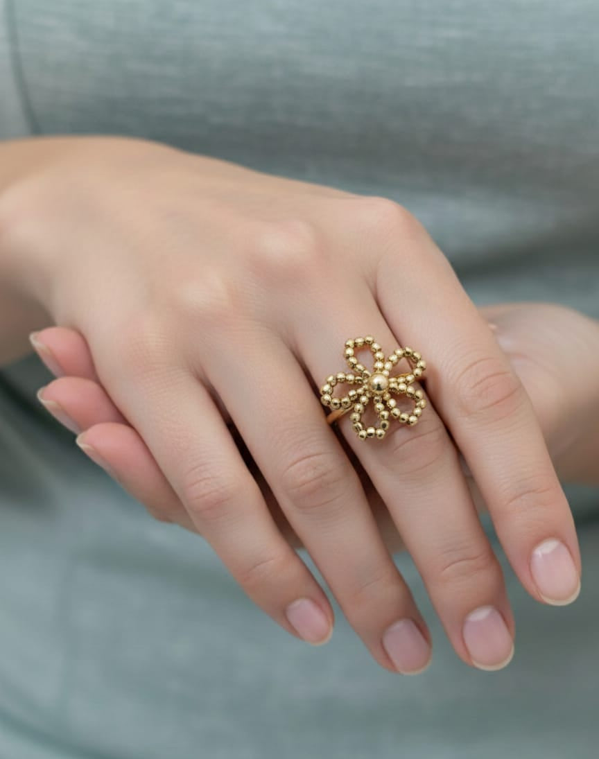 Golden Petal Whisper Cocktail Ring
