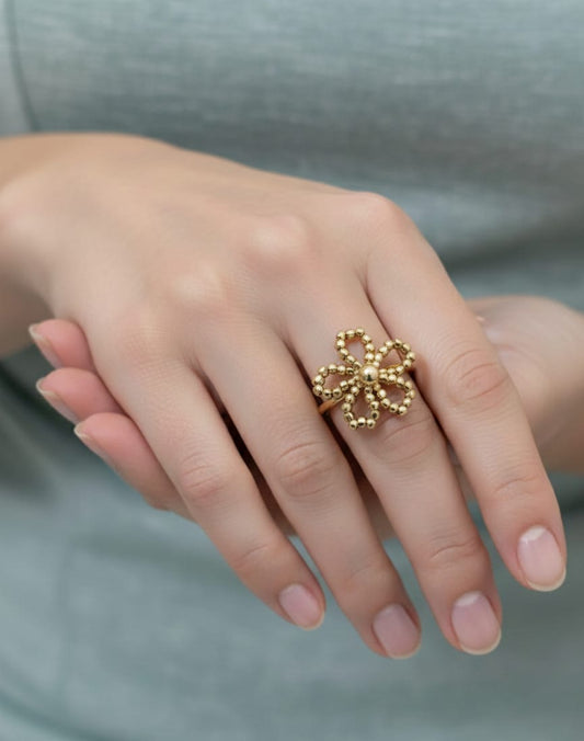 Golden Petal Whisper Cocktail Ring