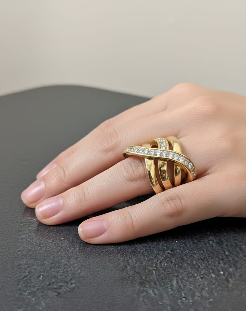 Criss Cross Adjustable Gold Statement Ring