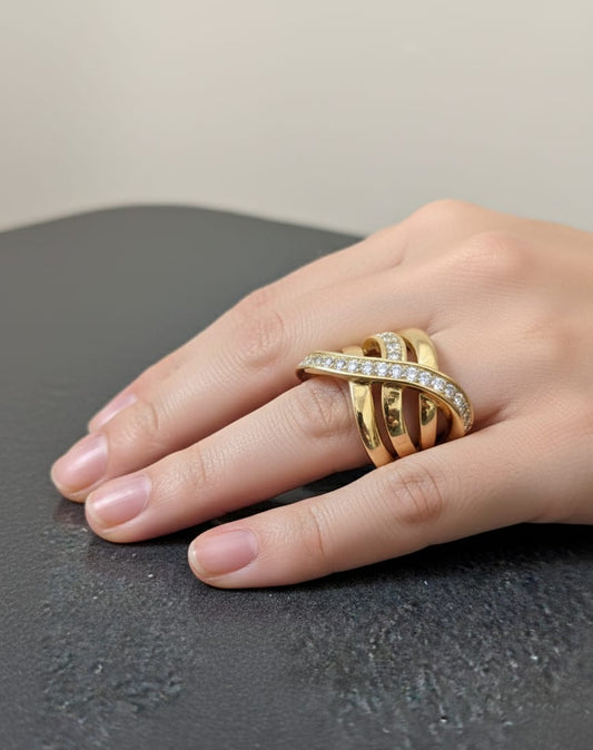 Criss Cross Adjustable Gold Statement Ring