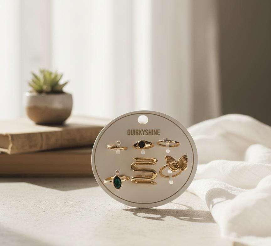 Gold Statement & Minimal Ring Combo (Pack of 6)