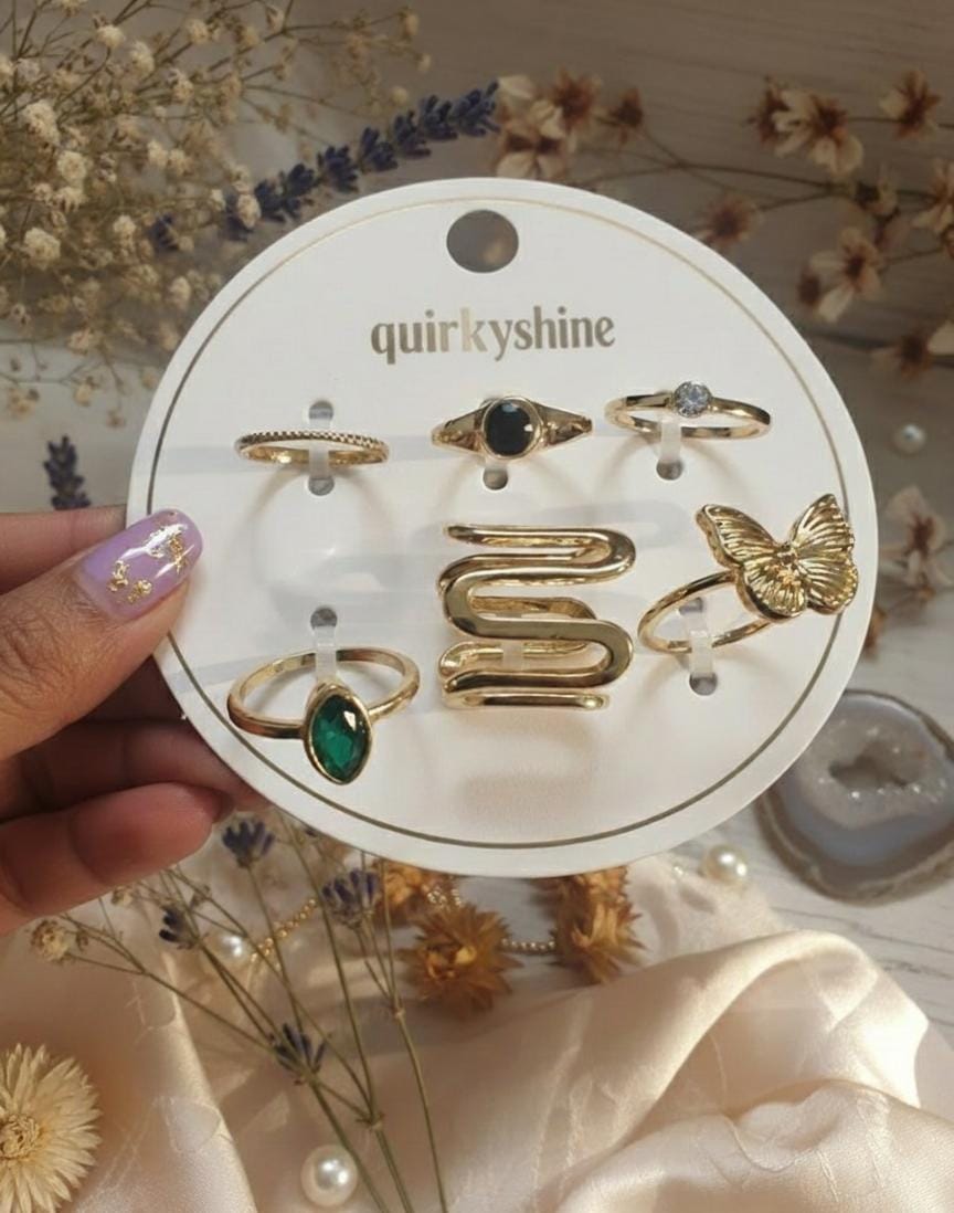 Gold Statement & Minimal Ring Combo (Pack of 6)