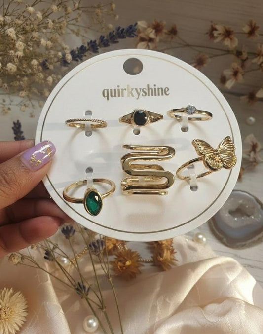 Gold Statement & Minimal Ring Combo (Pack of 6)