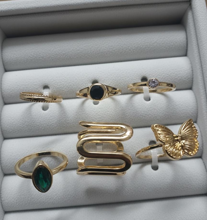 Gold Statement & Minimal Ring Combo (Pack of 6)