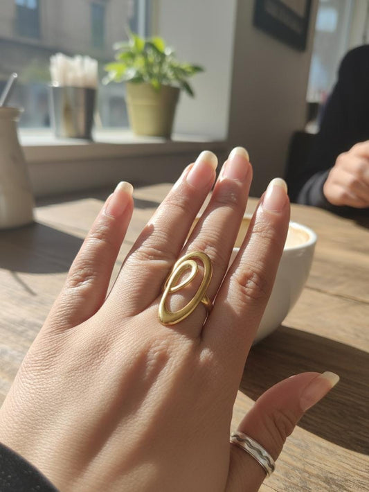 Abstract Loop Gold Statement Ring