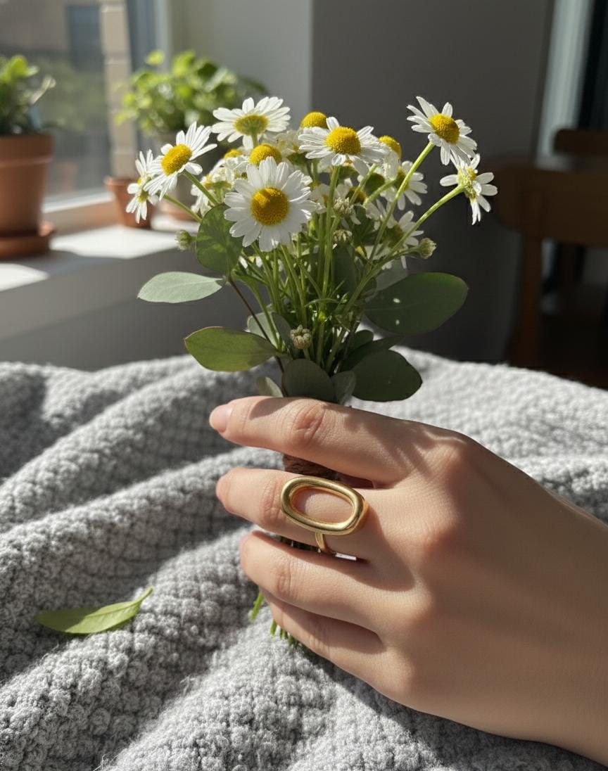 Oval Frame Gold Statement Ring