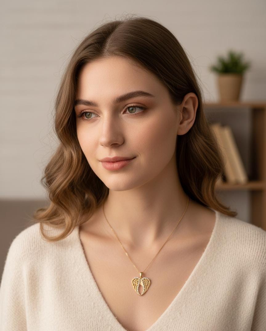 Angel Wing Heart Gold Pendant Necklace
