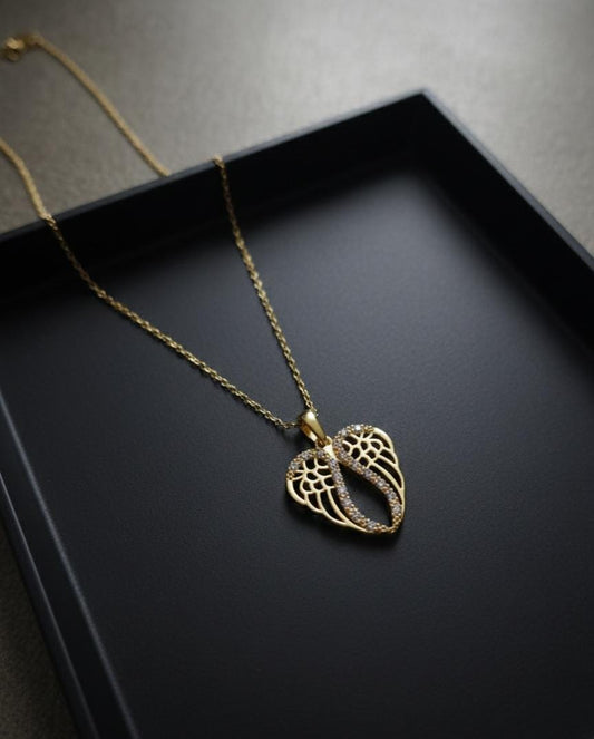 Angel Wing Heart Gold Pendant Necklace