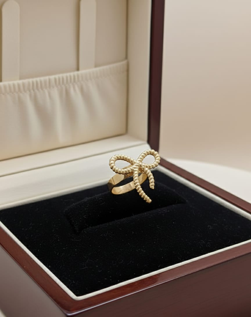 Textured Bow Adjustable Anti-Tarnish Ring