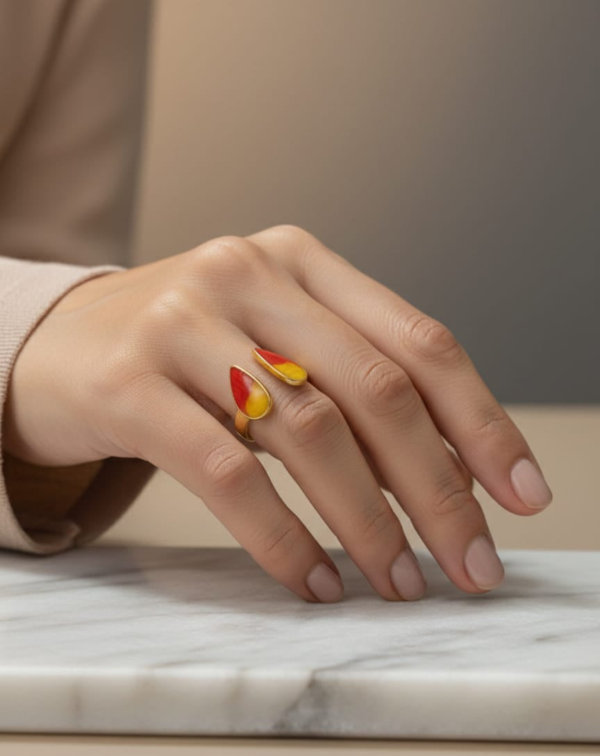 Two-Tone Enamel Adjustable Anti-Tarnish Ring