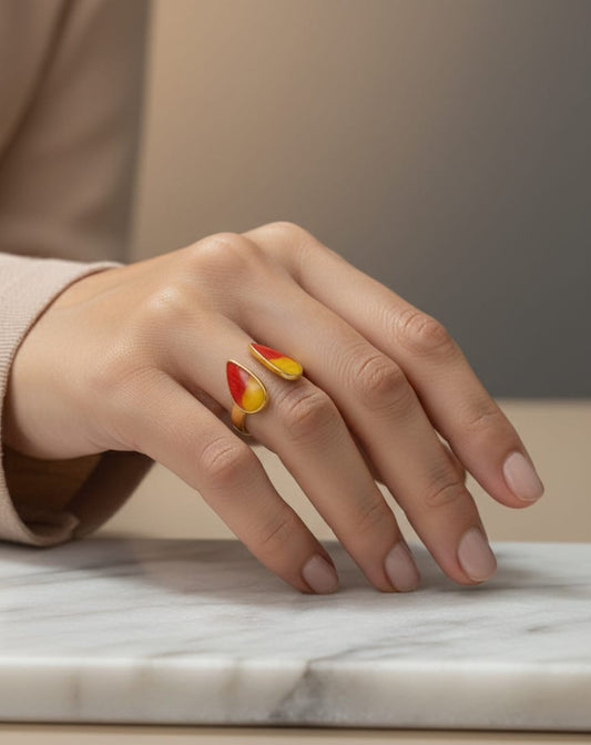 Two-Tone Enamel Adjustable Anti-Tarnish Ring