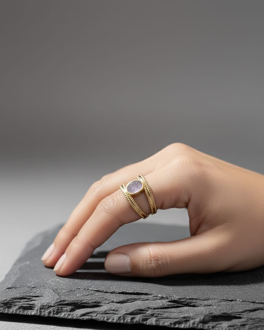 Golden Druzy Oval Adjustable Anti-Tarnish Ring