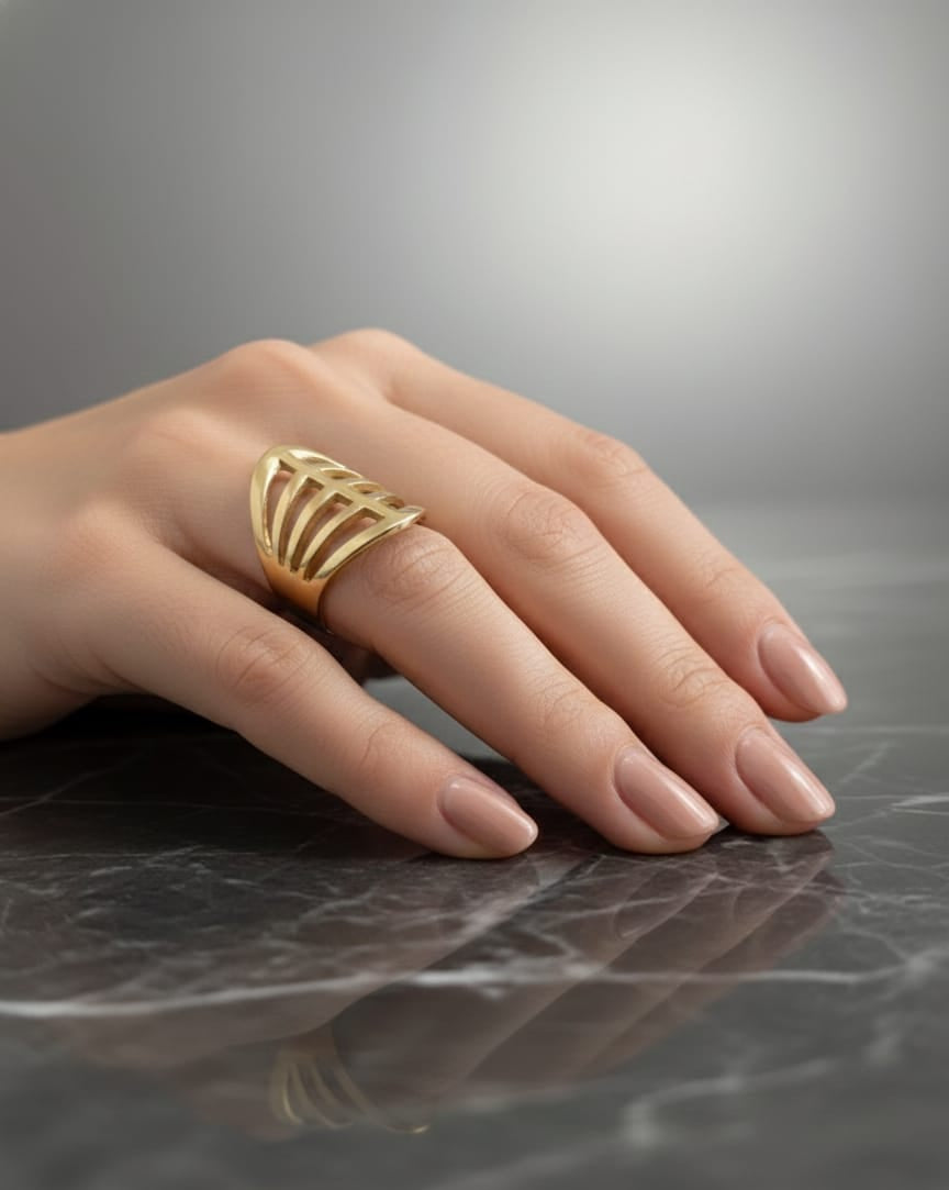 Geometric Openwork Adjustable Anti-Tarnish Gold Ring