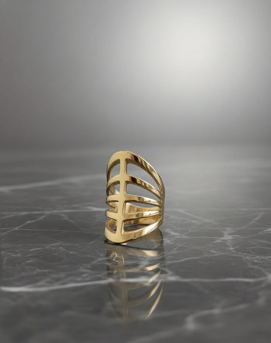 Geometric Openwork Adjustable Anti-Tarnish Gold Ring