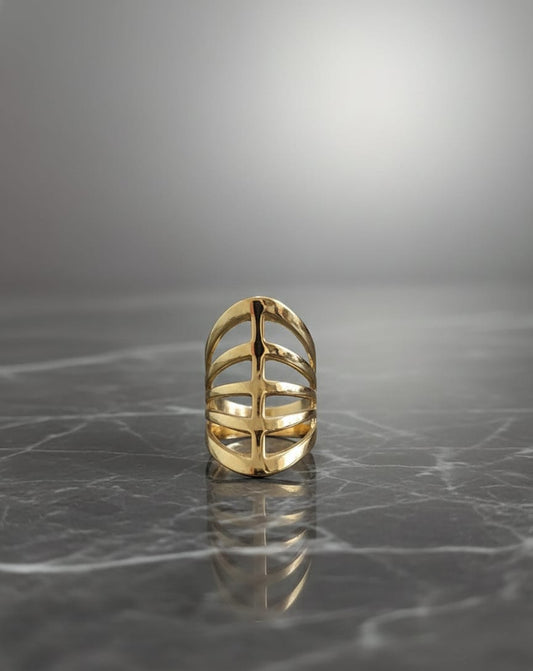 Geometric Openwork Adjustable Anti-Tarnish Gold Ring
