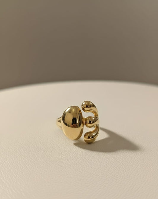 Sculpted Dual Bead Adjustable Anti-Tarnish Gold Ring
