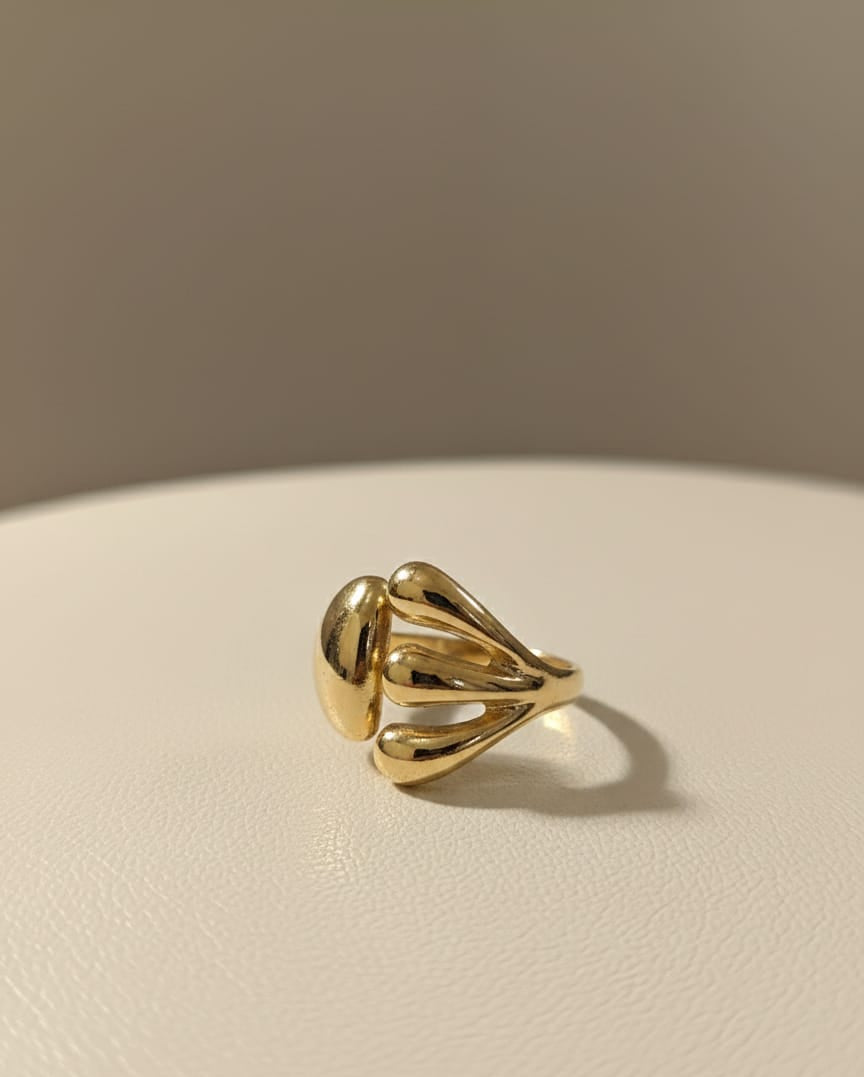 Sculpted Dual Bead Adjustable Anti-Tarnish Gold Ring