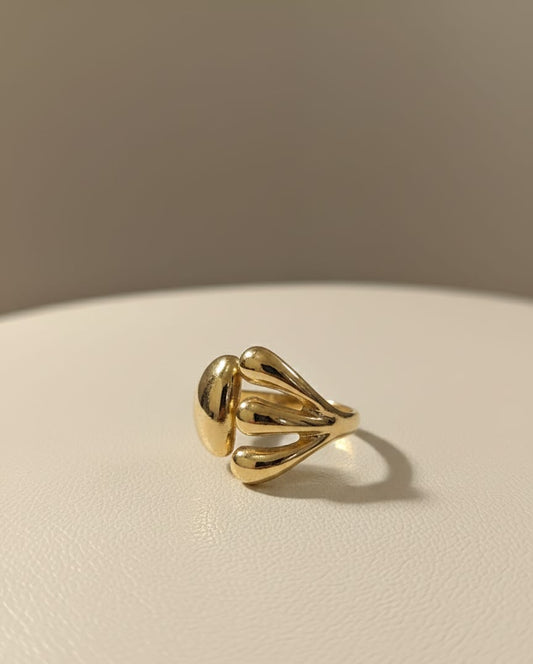 Sculpted Dual Bead Adjustable Anti-Tarnish Gold Ring