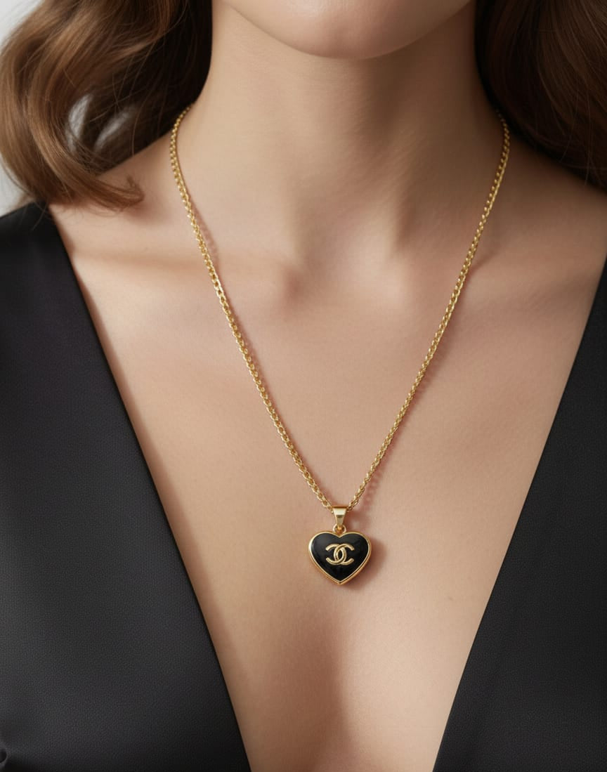Black Heart Gold Pendant Necklace