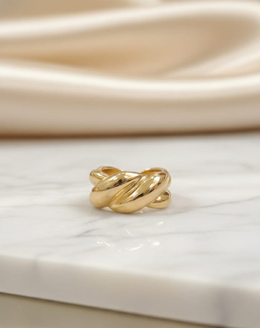 Golden Intertwist Statement Ring
