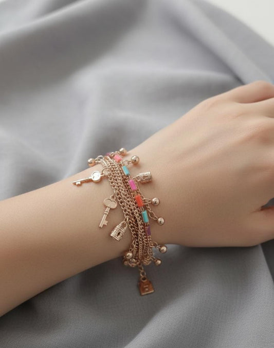 Golden Lock & Key Charm Bracelet