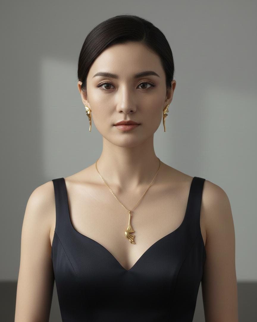 Golden Leaf Anti-Tarnish Necklace & Earrings Combo