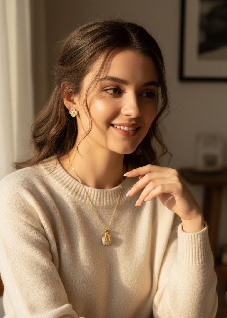 Golden Lock Crystal Anti-Tarnish Necklace & Earrings Combo