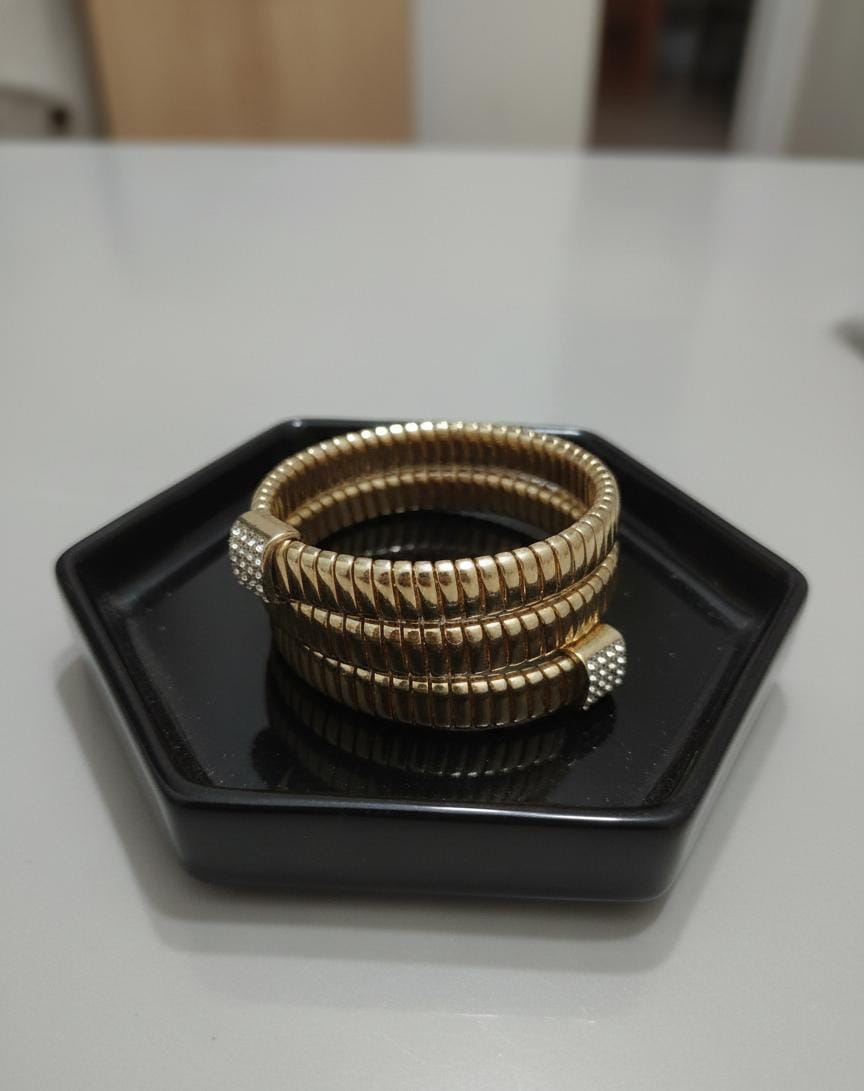 Golden Ribbed Crystal Adjustable Anti-Tarnish Bracelet