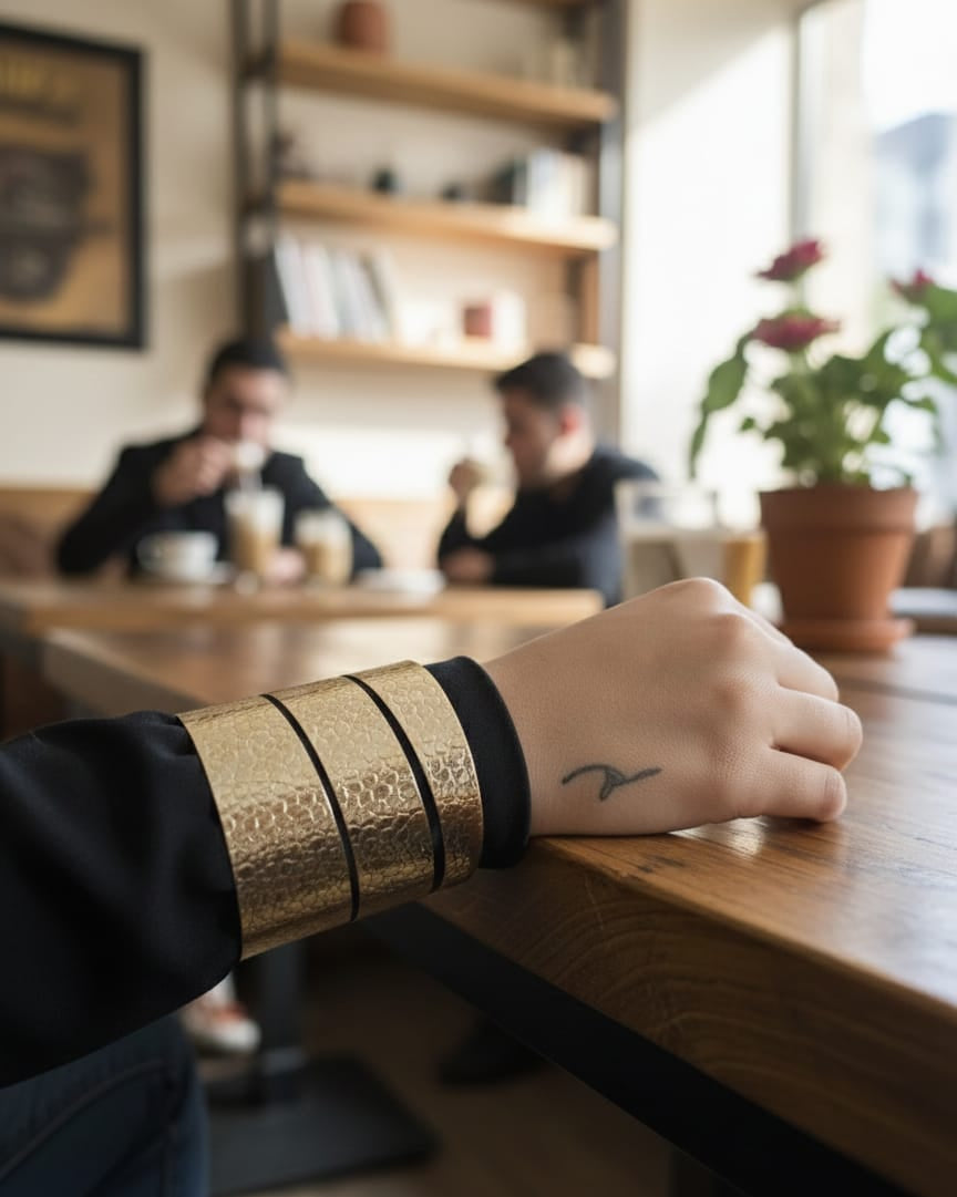 Aurélia Wide Textured Adjustable Anti-Tarnish Gold Cuff Bracelet