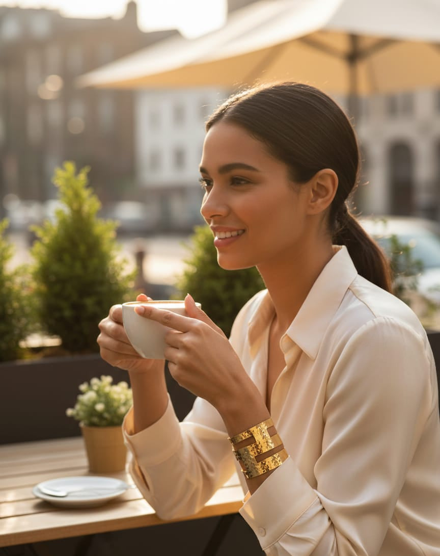 Aurelia Wide Hammered Adjustable Anti-Tarnish Gold Cuff Bracelet