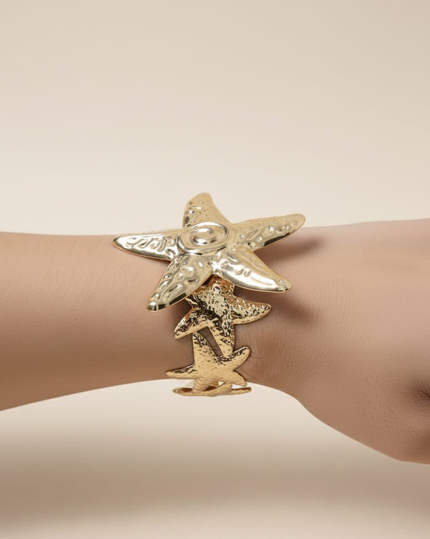 Celestia Starfish Adjustable Anti-Tarnish Gold Cuff Bracelet