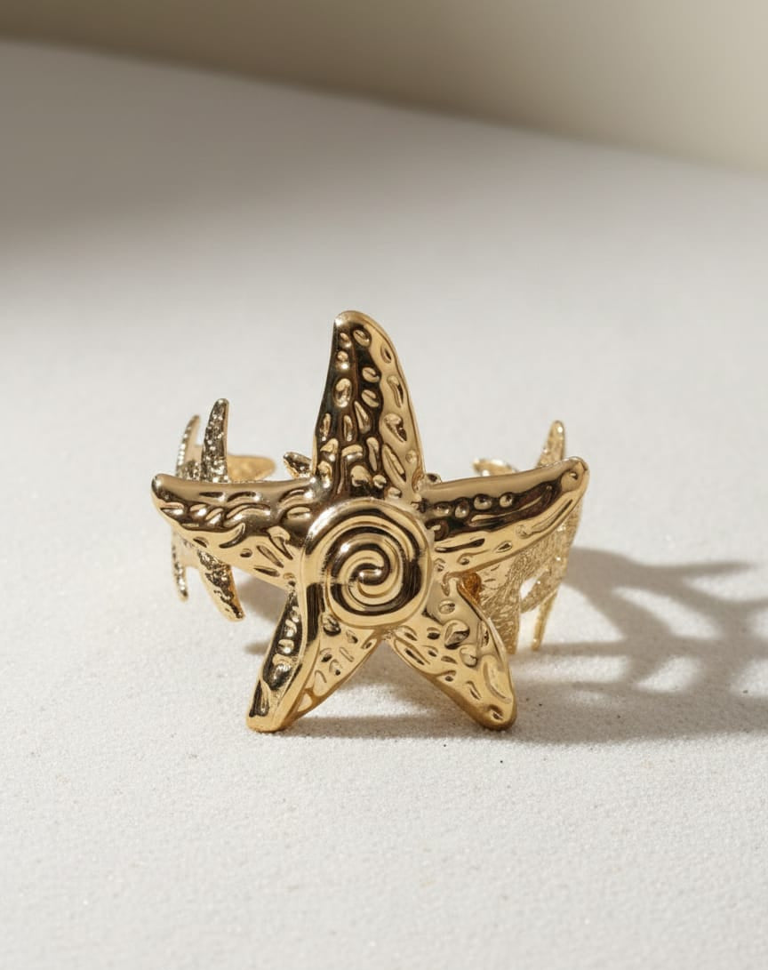 Celestia Starfish Adjustable Anti-Tarnish Gold Cuff Bracelet