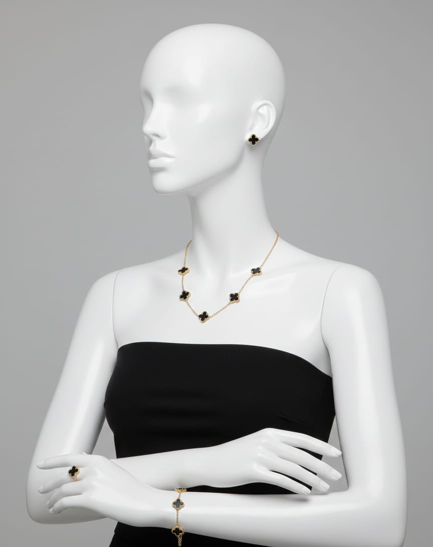 Noir Clover Anti-Tarnish Gold Jewellery Combo Set