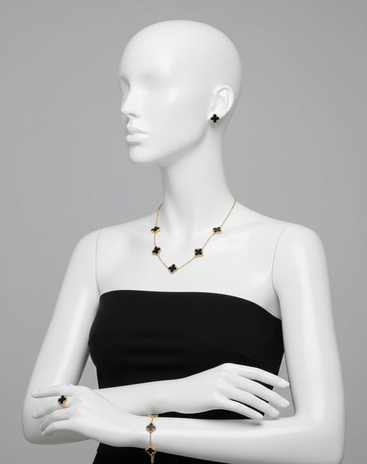 Noir Clover Anti-Tarnish Gold Jewellery Combo Set
