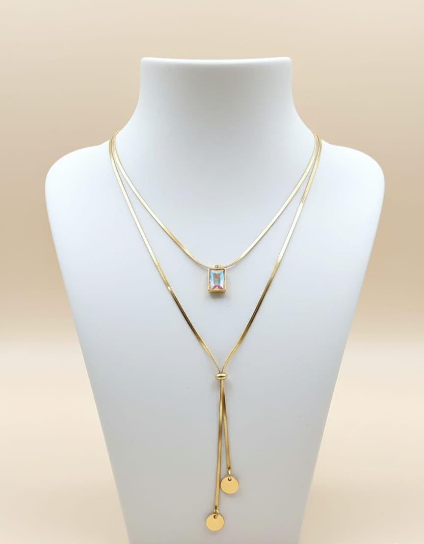 Lunara Double Layered Anti-Tarnish Gold Lariat Necklace