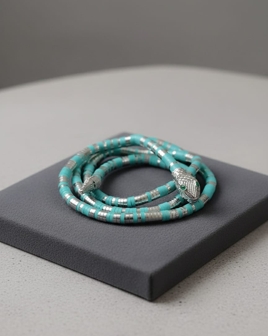 Turquoise Beaded Azure Serpent Convertible Necklace & Wrap Bracelet